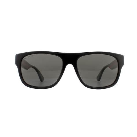 gucci rectangle mens black with green and red stripe grey polarized sunglasses