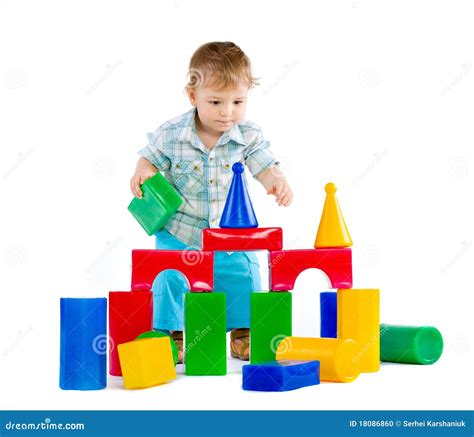 Cute Little Baby Boy With Colorful Building Block Stock Photo Image