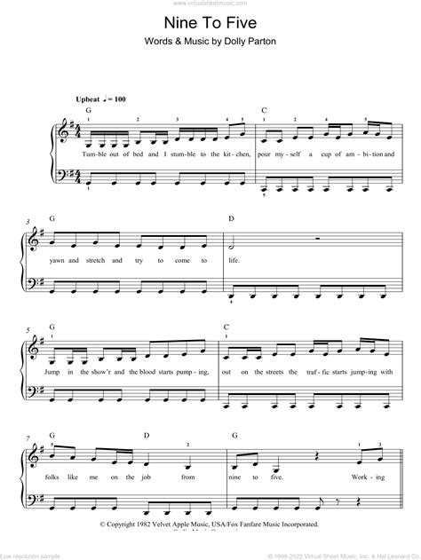 Parton Nine To Five Sheet Music For Piano Solo Pdf