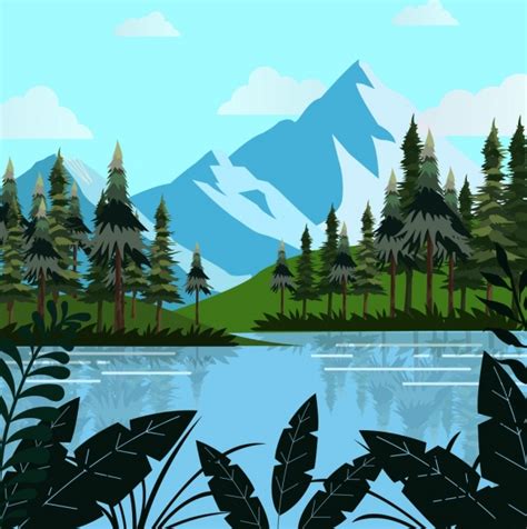 Mountain Landscape Tree Silhouette Vectors Free Download Graphic Art