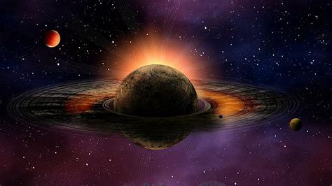 Hd Wallpaper 3d Planetary Ring Ringed Planet Space Art Moons