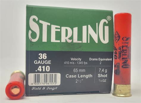 Sterling 410 36 Ga Ammunition Slug 2 12 14oz Strlg410slug 25 Rounds