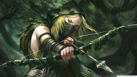 Fantasy Women Archers Fantasy Art Artwork Green Arrow Archer Girl Long Cross Bow Aim 1920