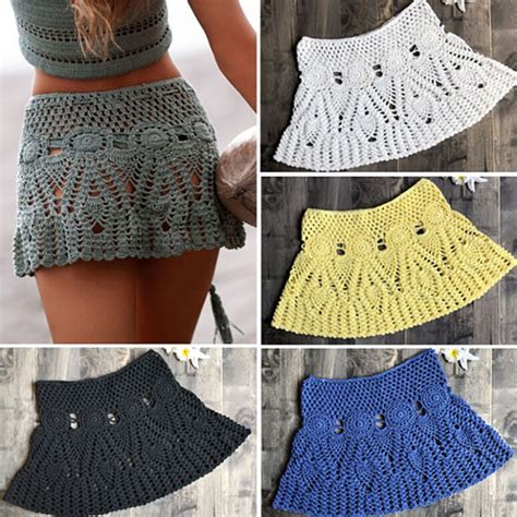 Handmade Crochet Skirt Beach Cover Up Skirts Hook Summer Holiday Skirt
