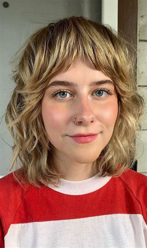 50 Shag Haircuts With Bangs Golden Blonde Bob Choppy Shag