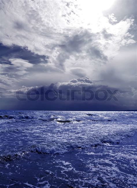 Dark Stormy Sky Over The Wave Ocean Stock Image Colourbox