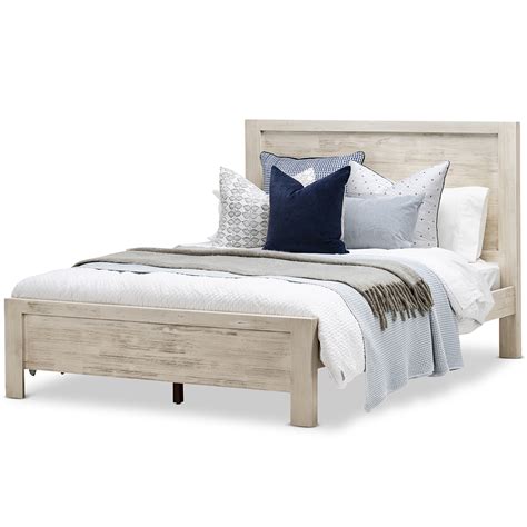 New White Wash Arya Acacia Wood Queen Bed Frame Continental Designs