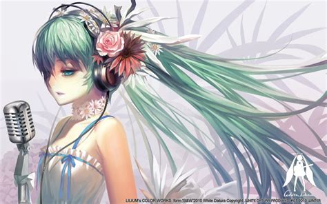 Vocaloid Flowers Hatsune Miku Long Hair Headphones Girl Green Hair