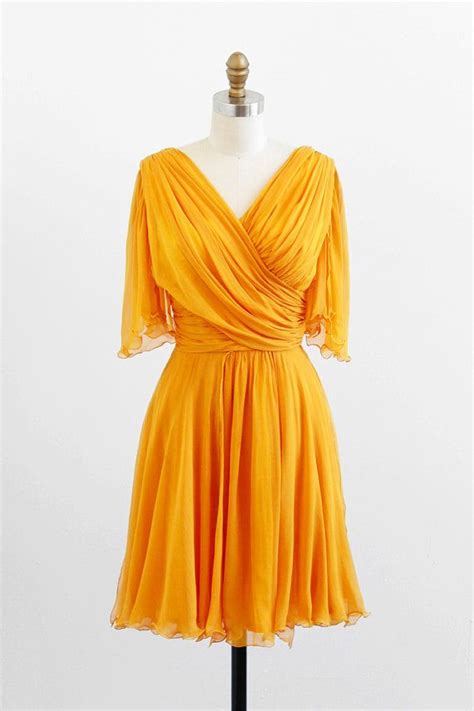Vintage 1960s Dress 60s Dress Marigold Yellow 1960s Dresses Vintage