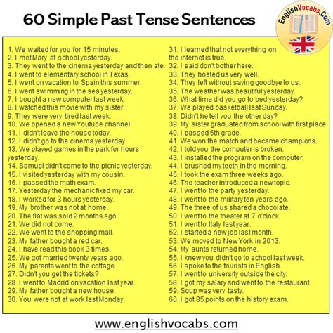 English Using Tenses Example Sentences Past Simple Tense