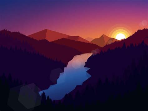 Illustration River Mountains Polygon Art Wallpaper Hd Artist 4k