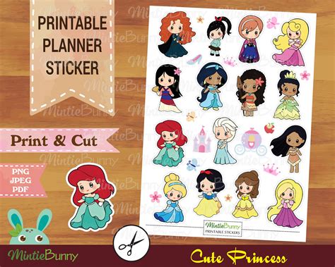 Princess Printable Sticker Printable Planner Stickets Book Etsy Canada