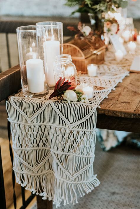 Jun 10, 2021 · this rustic farm table got an elegant upgrade thanks to a burgundy table runner, gold flatware and a centerpiece filled with scabiosa and roses. Macrame Table Runner on Rustic Farm Table