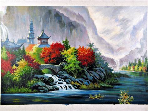 Beautiful Chinese Paintings Misty Mountain Temple Chinese Oil Painting