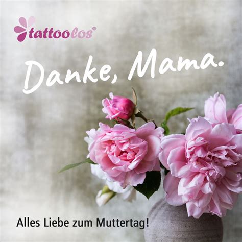 Two Pink Flowers In A Vase With The Words Danke Mama On It