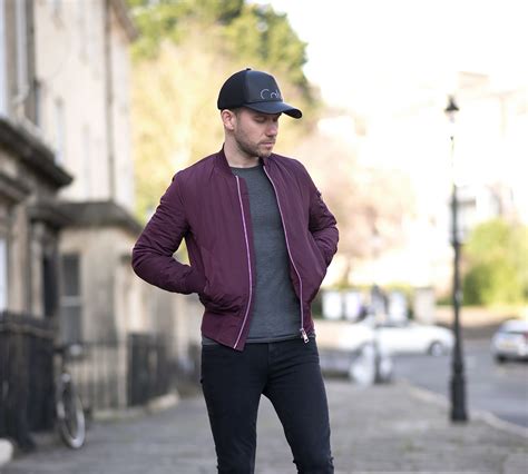 Calvin Klein Baseball Cap And Burgundy Bomber Jacket Outfit Your Average Guy