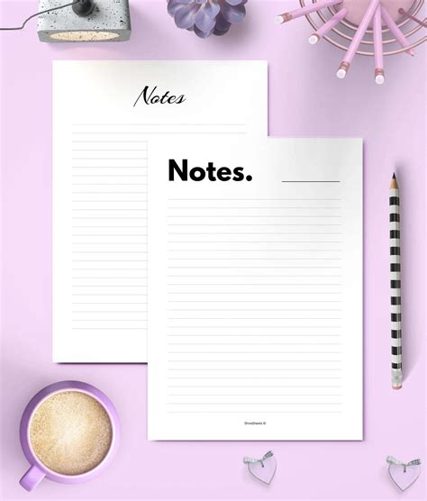 Printable Note Pages 10 Designs Shinesheets