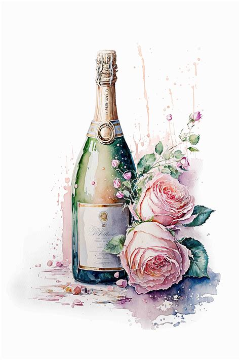 A Painting Of A Bottle Of Champagne And Flowers