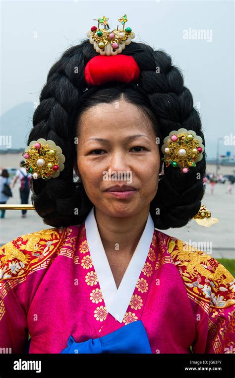 Traditional Dressed Woman With A Special Hair Style Gyeongbokgung