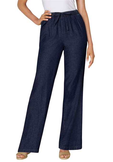 Woman Within Woman Within Women S Plus Size Tall Pull On Elastic Waist Cotton Chambray Pants