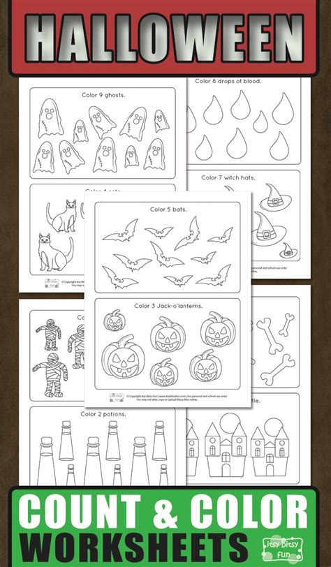 halloween count  color worksheets itsy bitsy fun