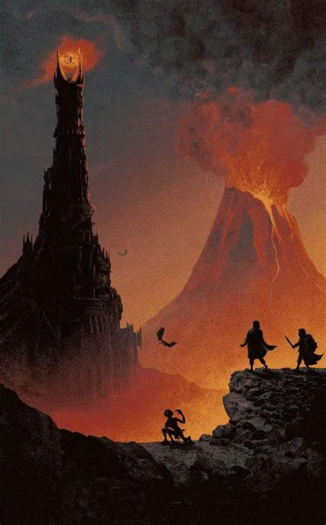 Lord Of The Rings Handmade Oil Painting Frodo Sam Sauron Mount Doom