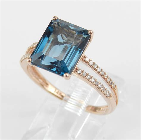 London Blue Topaz And Diamond Engagement Ring Emerald Cut Solitaire K