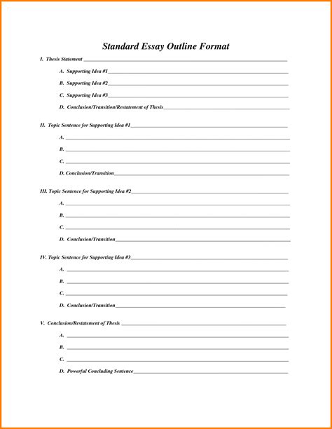 Printable Essay Outline Format Template