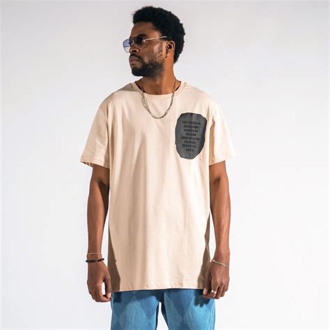 Mens Text Printed Oversized Beige T Shirt