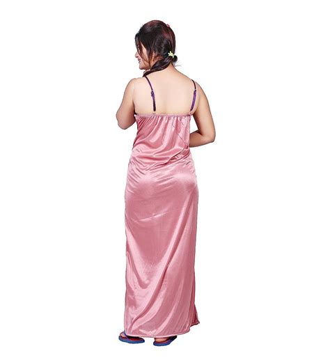 Buy Trundz Womens Satin Solid Maxi Nighty 535purple And Pinkfree Size At