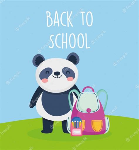 Premium Vector Back To School Education Panda With Bag And Pencils