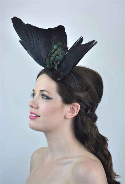 Black Wing Feather Fascinator Wing Headpiece Ascot Etsy