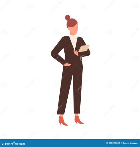 Faceless Business Woman Silhouette In Fashionable Suit Costume Holding