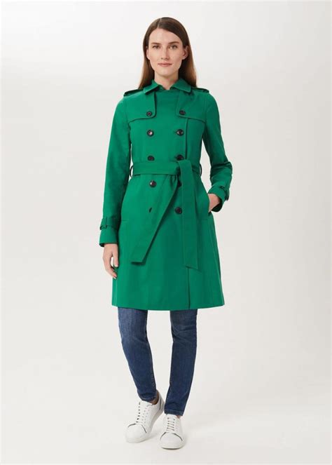 Womens Petite Saskia Water Resistant Trench Coat Green Hobbs Coats