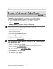 Infinitives And Infinitive Phrases Docx Pdf Name Date Grammar