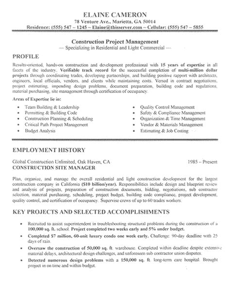 Resume format pick the right switch to: Construction Manager Resume Example - Sample