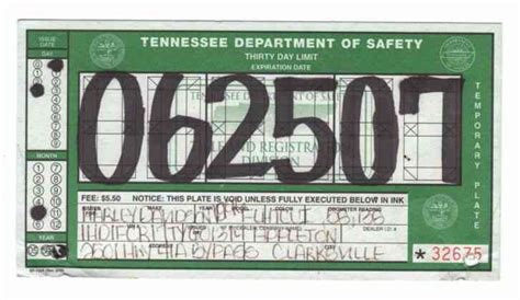 Tennessee Tn Usa Temporary Motorcycle Mc License Plate Tag