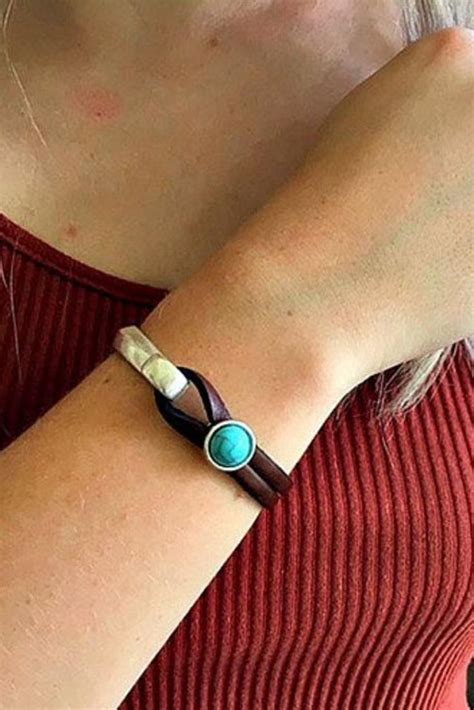 Turquoise And Silver Leather Cuff Bracelet For Women This Leather