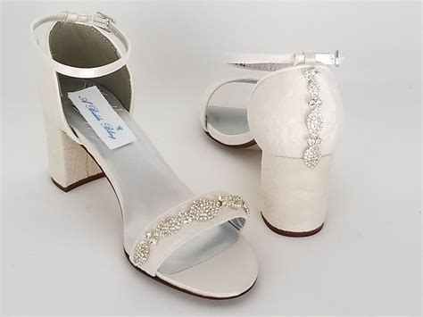 Ivory Bridal Shoes Block Heel Crystal Design Ivory Wedding Etsy Uk