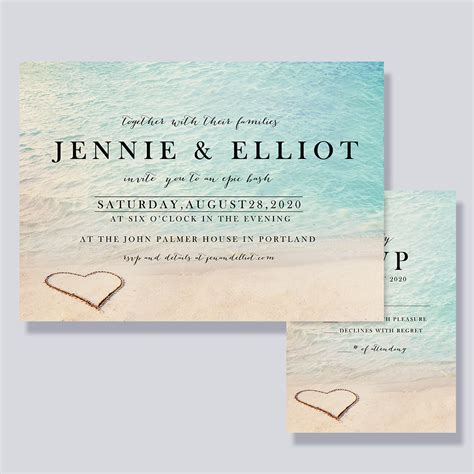 Download, print or send online with rsvp for free. Romantic Heart in the Sand Beach Wedding Invitations ...