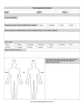 Printable Pain Assessment Sheet