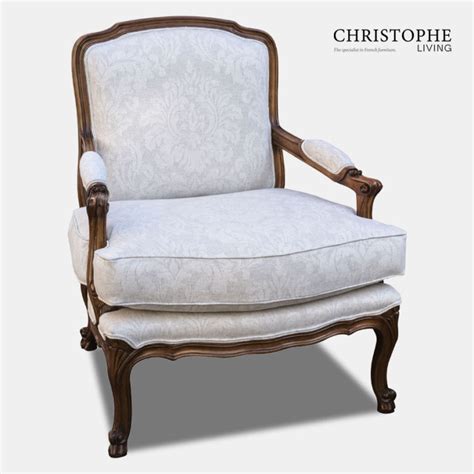 French Armchair In Walnut With Linen Damask Christophe Living
