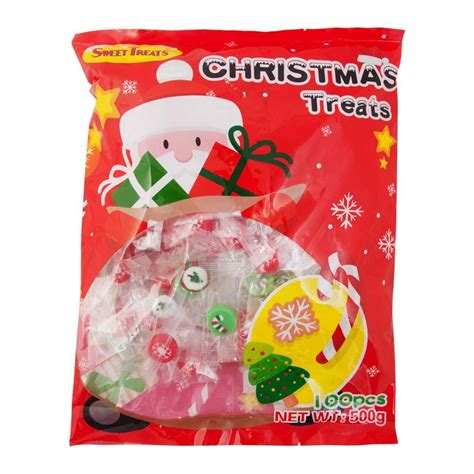 Make sure the paper is big enough to wrap all the way around the goodies about one and a half times, with a few inches of overhang on the sides. Christmas Treats Wrapped Candy 500g | Candy Bar Sydney