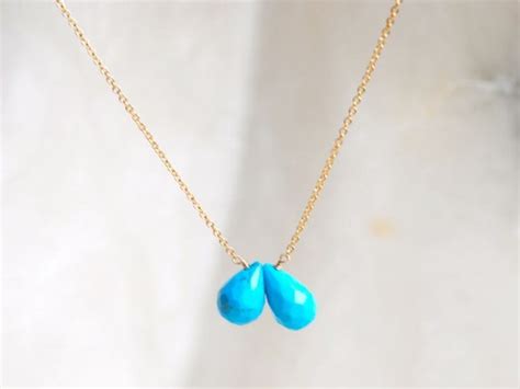 Items Similar To Turquoise Teardrops Necklace Double Teardrops Gold