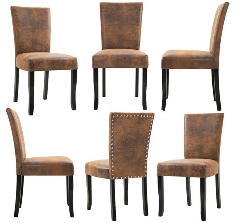 Set of 6 dining chairs in cavos chair style material: 6pc Wood Dining Chairs Set Upholstered Faux Suede Leather ...