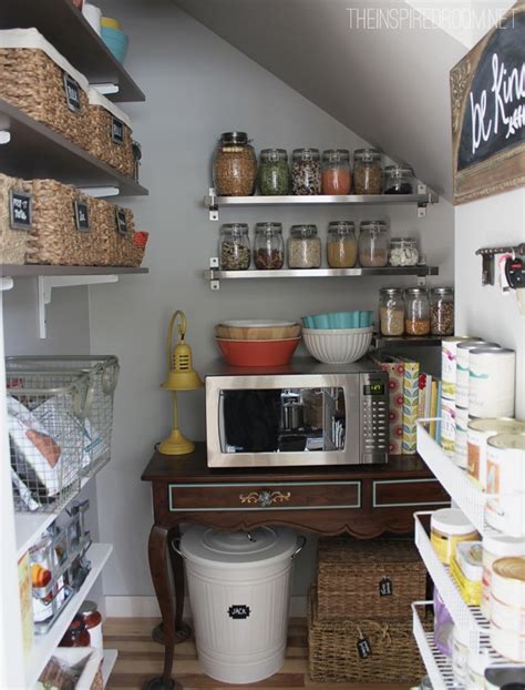 Stair shelves and unconventional storage spaces around your stairs are clever ways to declutter you home. Kitchen Pantry {Reveal} - The Inspired Room