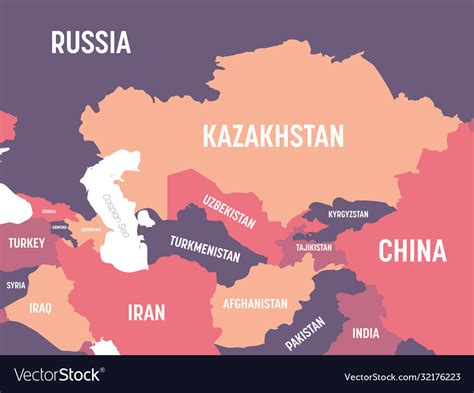 Central Asia Map High Detailed Political Map Vector Image