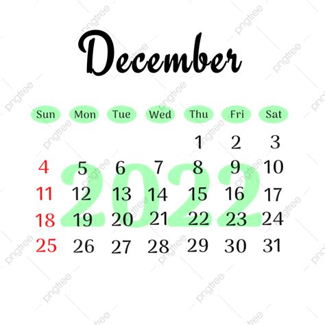 Gambar Kalender Sederhana December 2022 Dengan Warna Hijau Desember