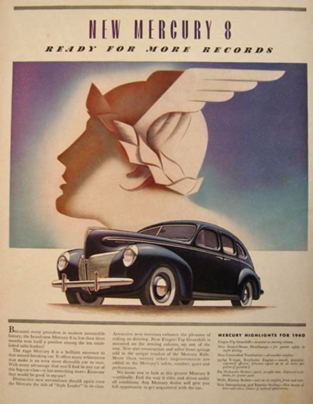 1940 Mercury 8 Deco Car Ad Vintage Car Ads ~ Other