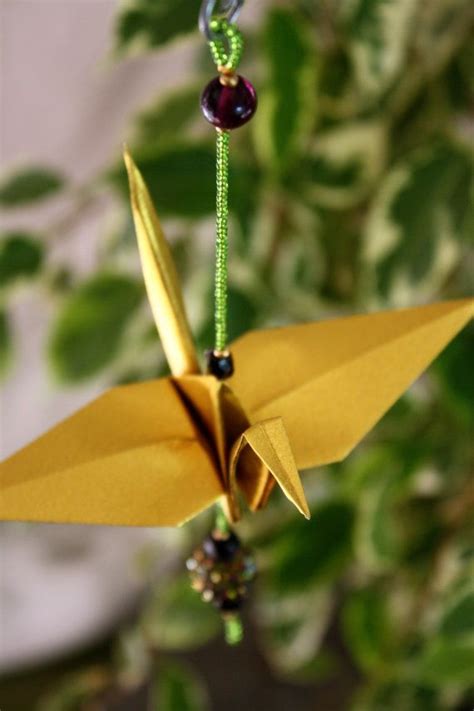 Origami And Beaded Paper Crane Mobile Hanging By Grizzlywomen Paper